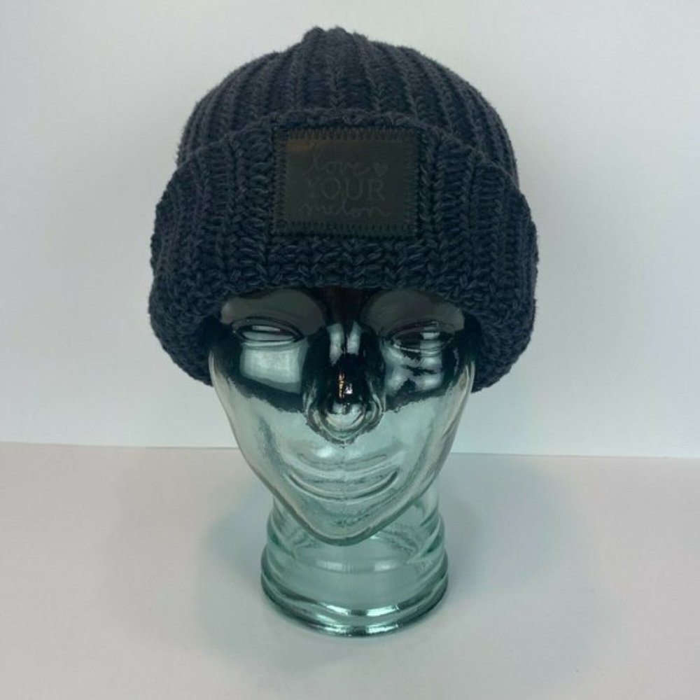 Love Your Melon Beanie Hat Winter Cuffed Knit Navy Blue Patch Winter